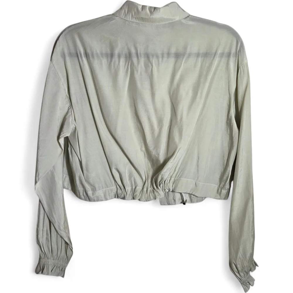 Cropped Sage Green Utility Blouse Drawstring Cinch Hem Shacket Size Medium - Picture 3 of 11